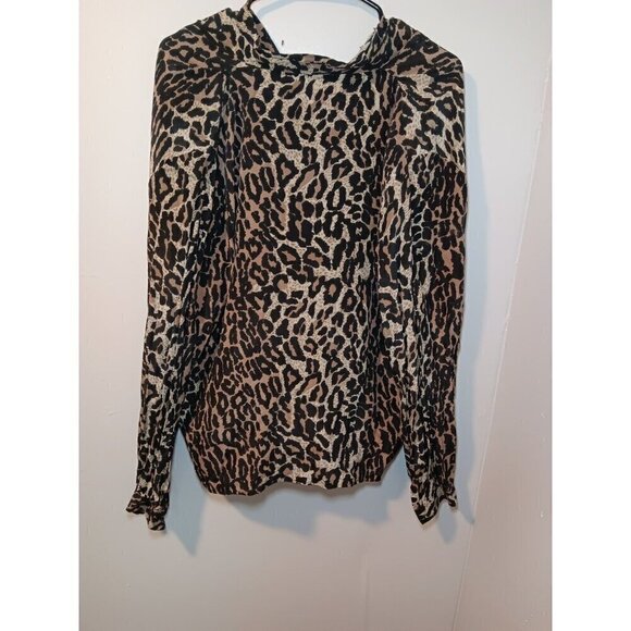 Vintage Anna And  Frank Leopard Print Classy Blouse Large Brown Black 100% Silk - Picture 4 of 4